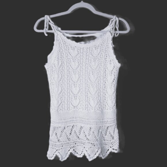 Vtg Newport News Crochet Tie Shoulder Ramie Cotton Tank Top S Boho Festival - Picture 1 of 8